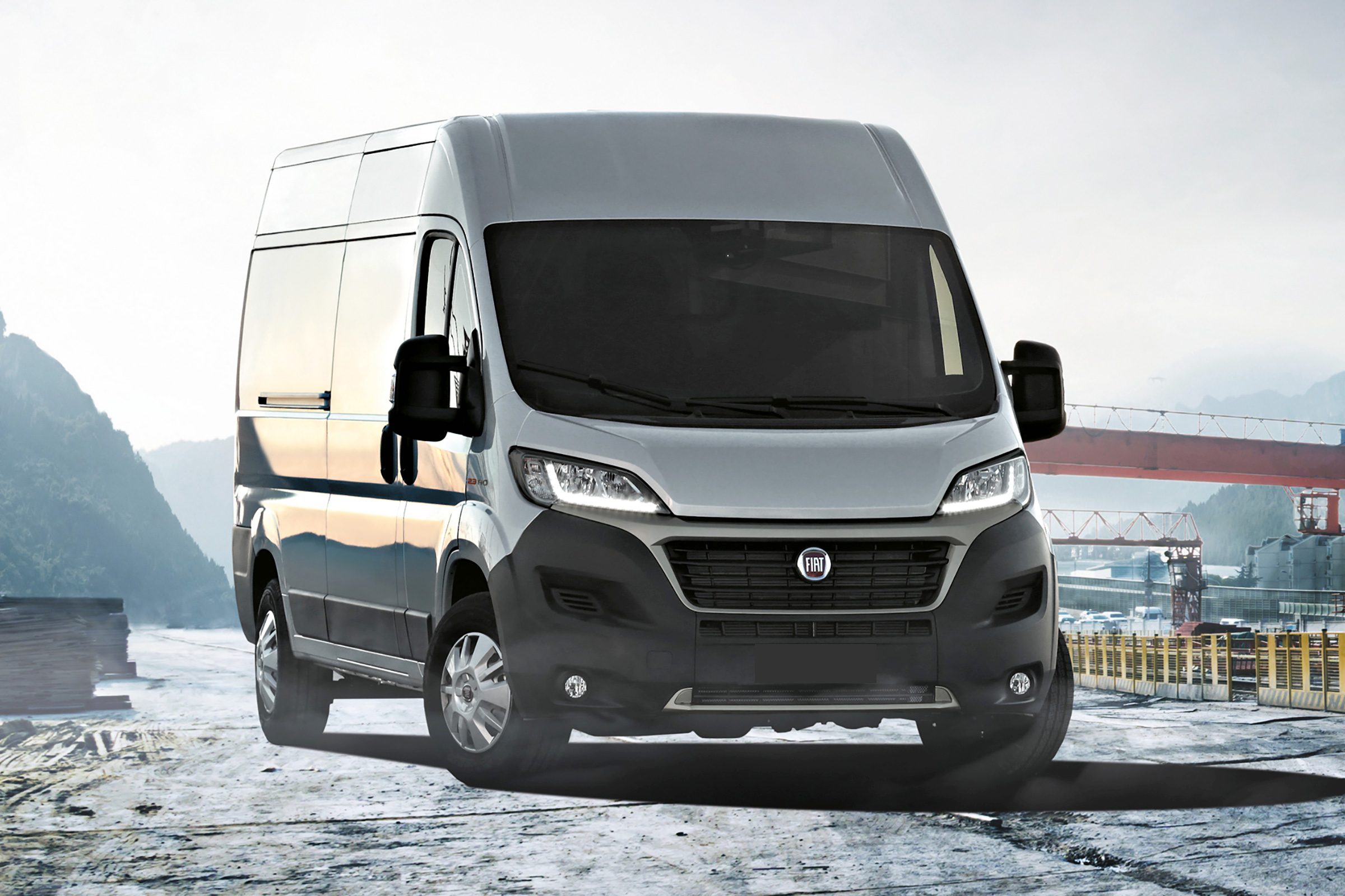 Grey Fiat Ducato van seen from the front