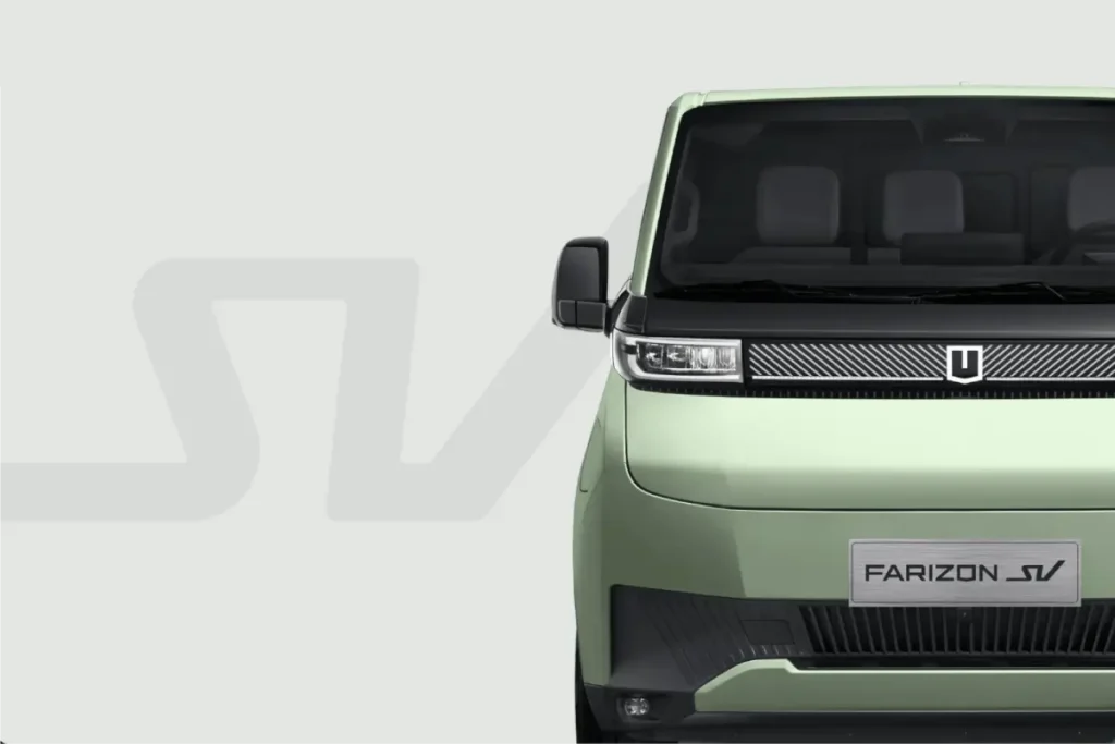 Front of a green Farizon SuperVan electric van